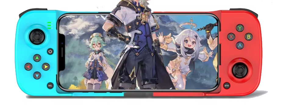 Gamepad BSP D3 com design inspirado no Nintendo Switch e suporte expansível para smartphones